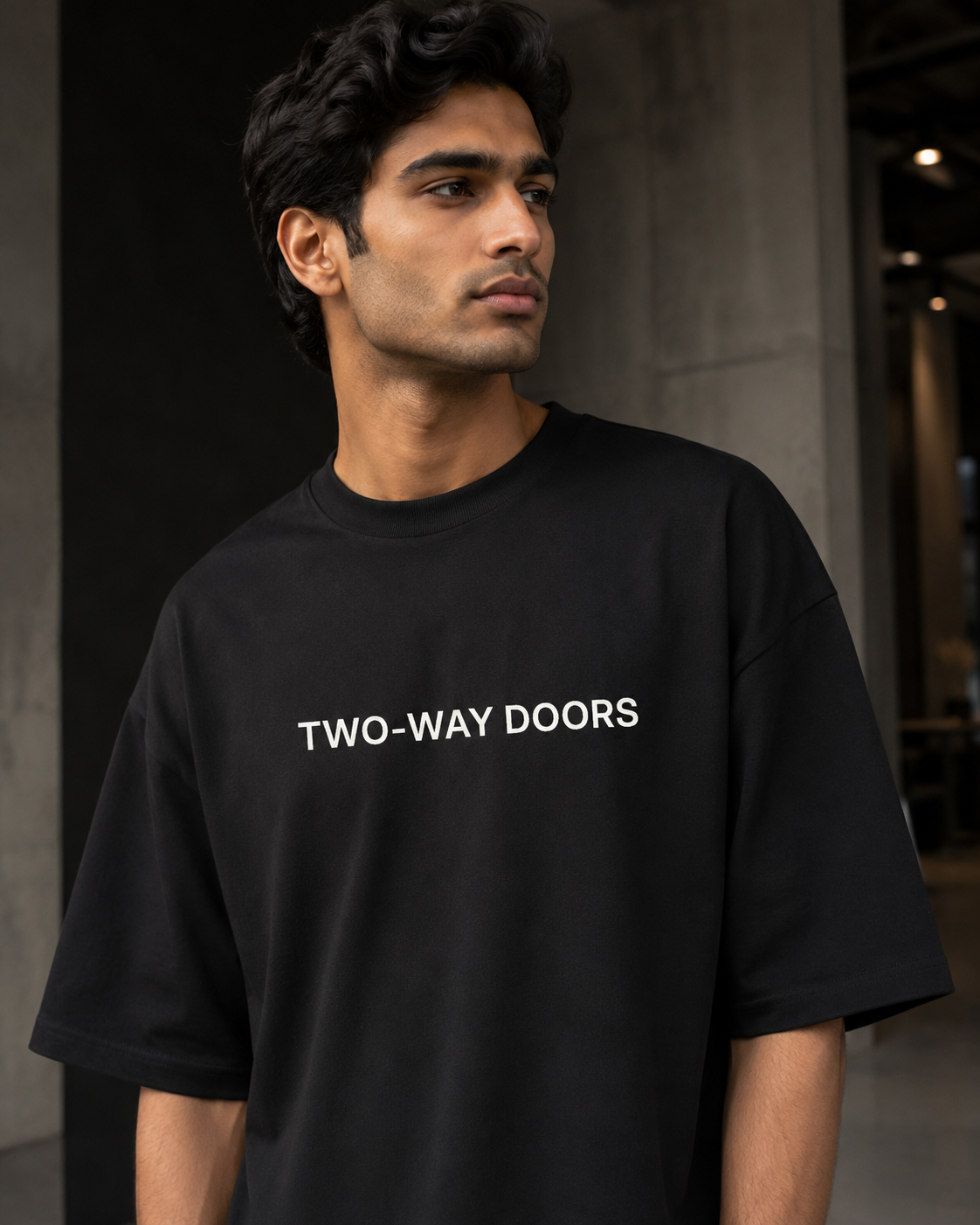 TWO-WAY DOORS black oversized terry t-shirt by BYTWEAR - oversized fit detail