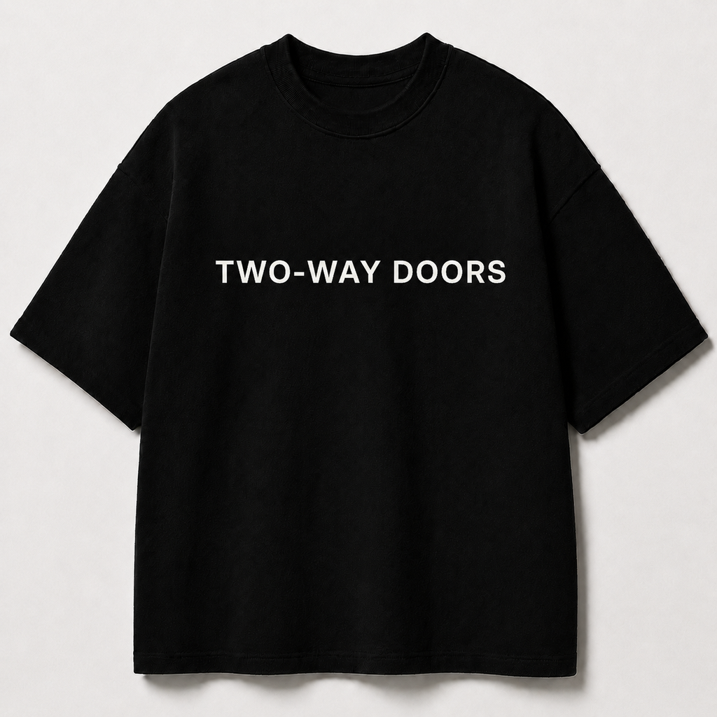 TWO-WAY DOORS black oversized terry t-shirt by BYTWEAR - front view