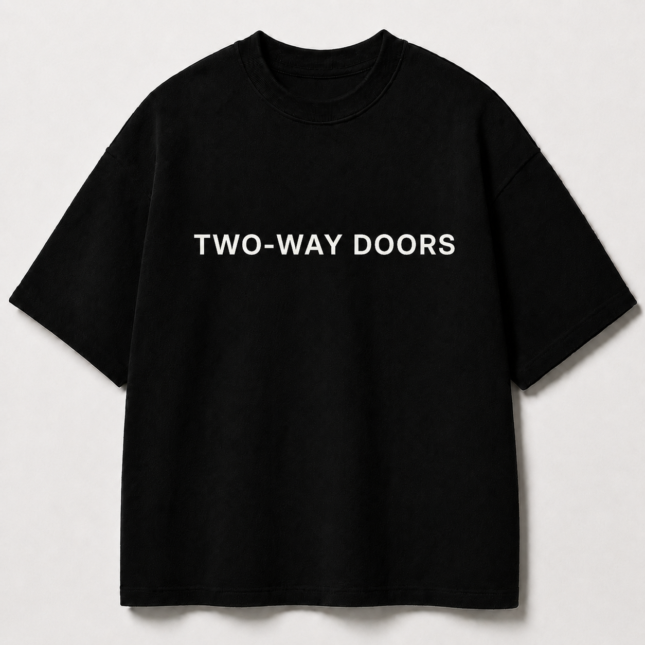 TWO-WAY DOORS black oversized terry t-shirt by BYTWEAR - front view