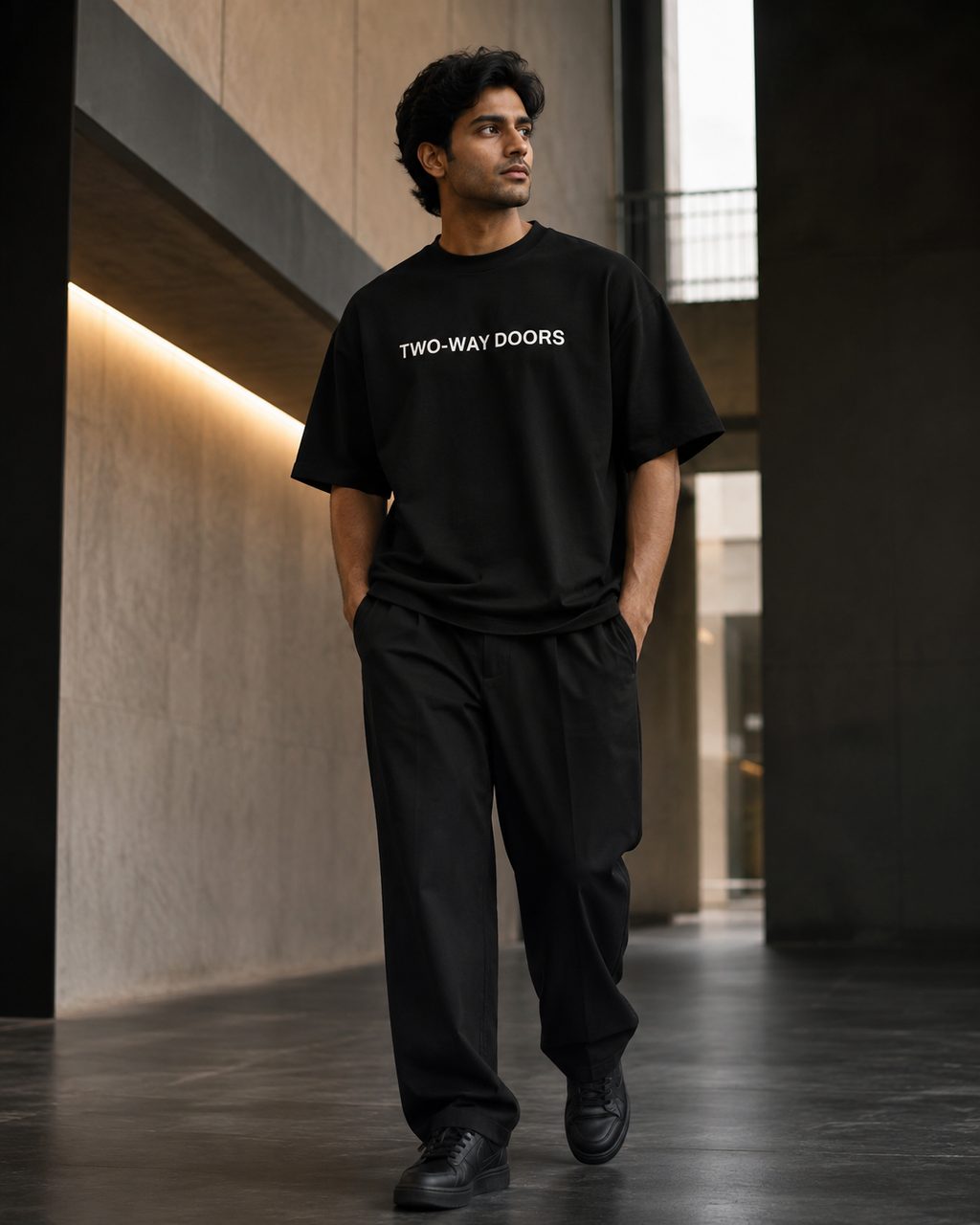TWO-WAY DOORS black oversized terry t-shirt by BYTWEAR - styled streetwear look