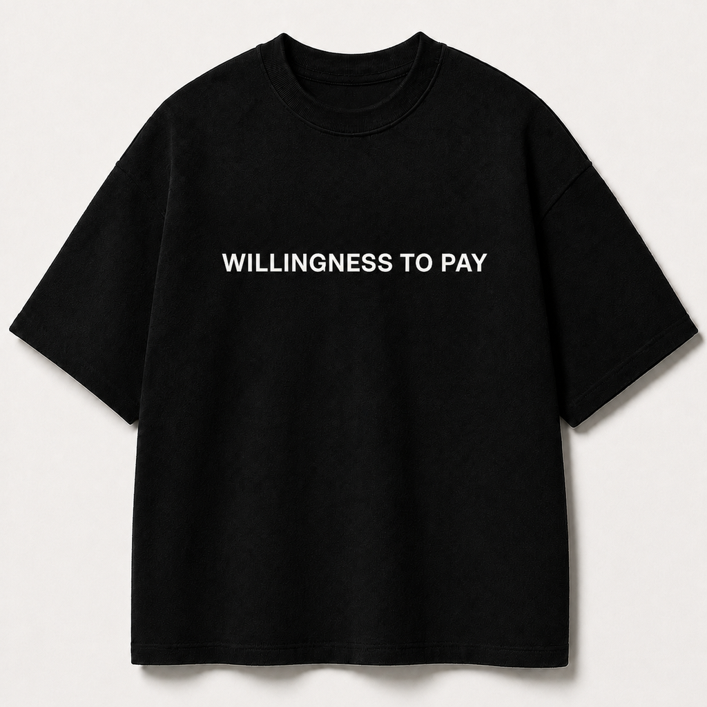 WILLINGNESS TO PAY black oversized terry t-shirt by BYTWEAR - front view