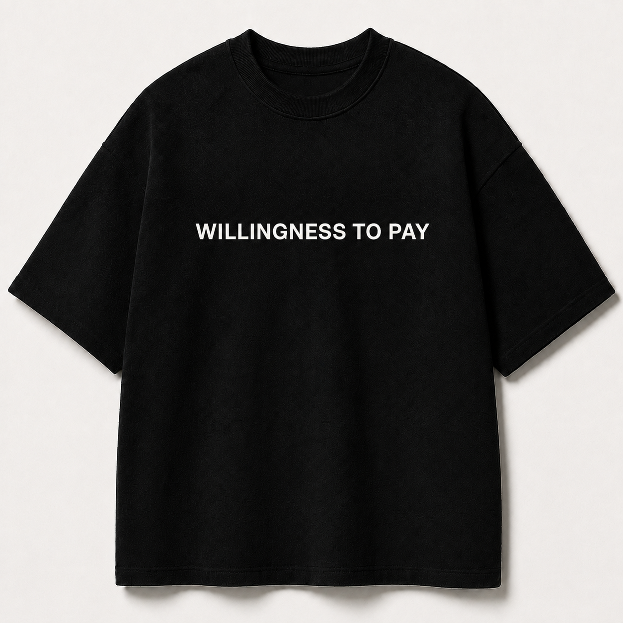 WILLINGNESS TO PAY black oversized terry t-shirt by BYTWEAR - front view