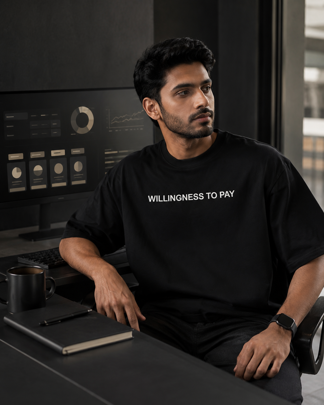 WILLINGNESS TO PAY black oversized terry t-shirt by BYTWEAR - product photo 2
